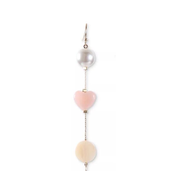 Gold Tone Faux Pearl Heart Drop Earrings Stylish Fashion Chic Shiny Elegant NWT - Picture 4 of 7